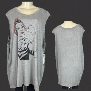 The Vinyl Icons 5X Rosie the Riveter Graphic Muscle Tank Tee Heather Gray Crew
